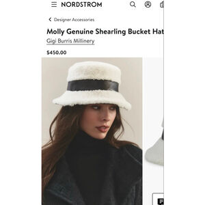 Gigi Burris Millinery White & Black Molly Genuine Shearling Bucket Hat